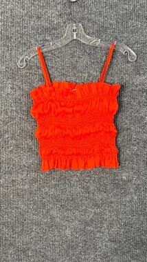 Fanco Crop Top Womens Small Orange Smocked Coquette Festival Summer Gypsy Boho